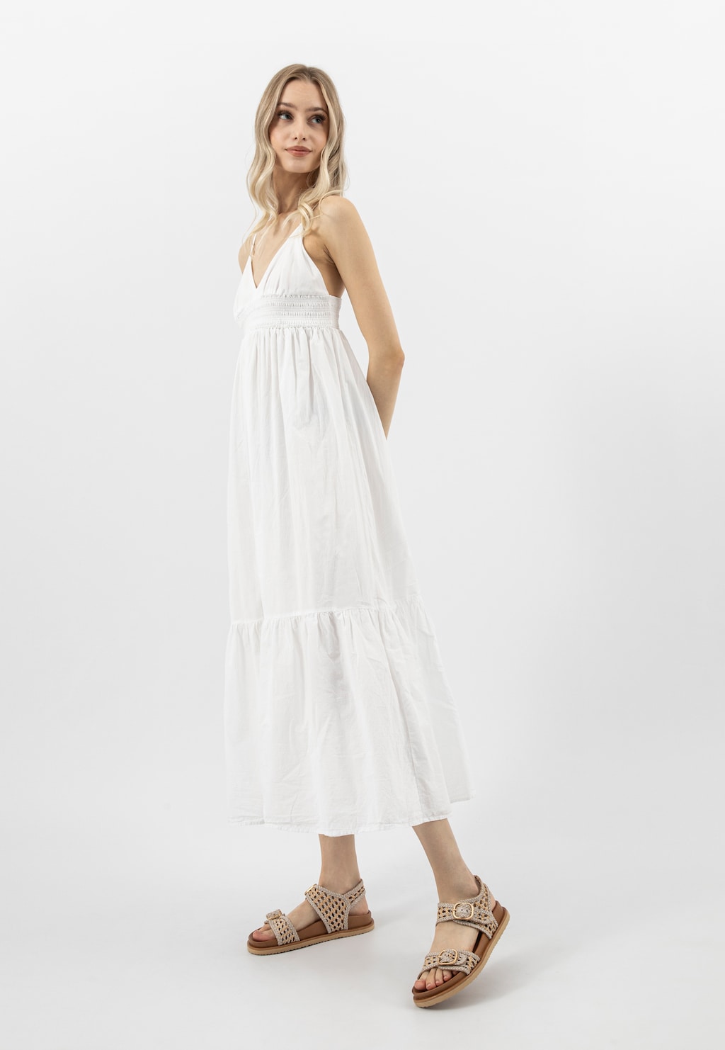 Beżowe ażurowe sandały damskie 76242-84 Widok 1