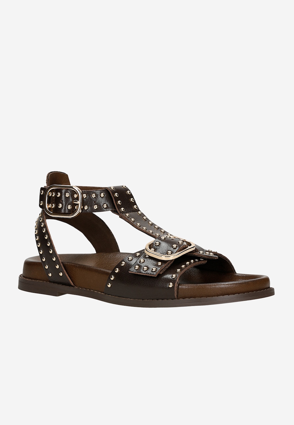 Brązowe skórzane sandały damskie z ćwiekami 76240-52 Widok 3