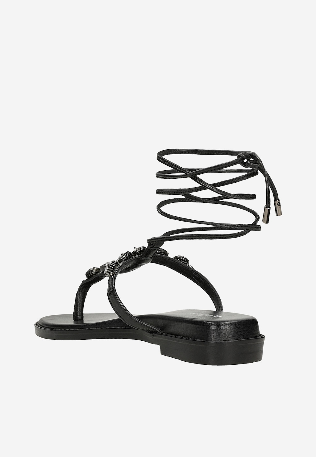 Černé šněrovací sandály s ozdobnou aplikací 76227-51 Widok 4