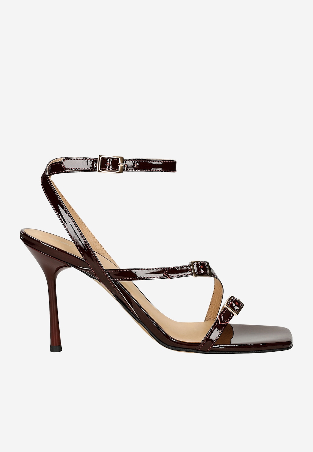 Bordowe sandały z cienkimi paskami na wysokiej szpilce 76226-36 Widok 2