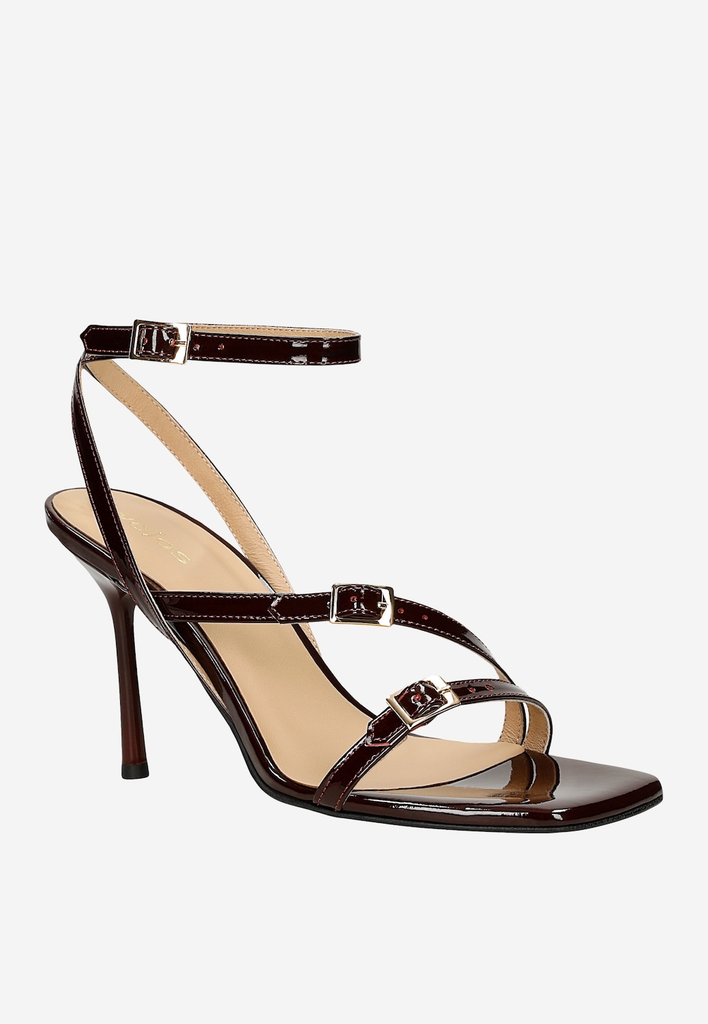 Bordowe sandały z cienkimi paskami na wysokiej szpilce 76226-36 Widok 3
