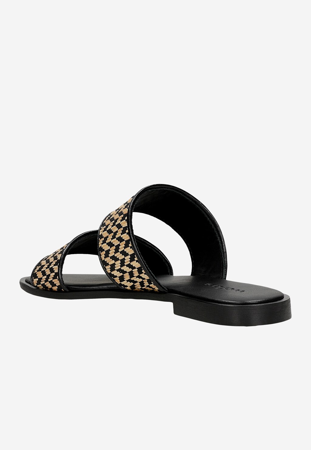 Čierno-béžové dámske šľapky z lícovej kože s pletením z rafie 74157-80 Widok 4