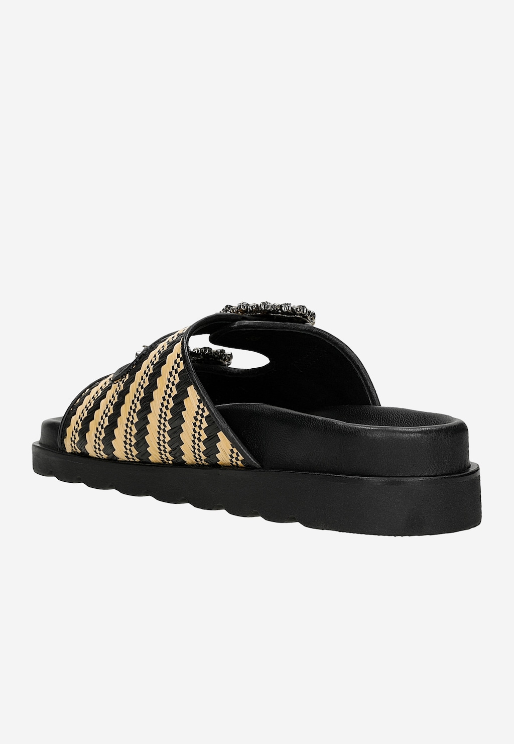 Černé dámské pantofle z lícové kůže a rafie s křišťálovou ozdobou 74152-80 Widok 4