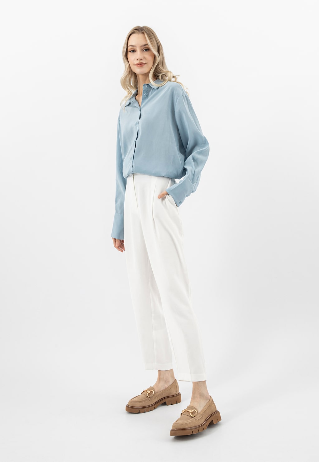 Béžové masívne dámske mokasíny s prepážkou 46264-64 Widok 9