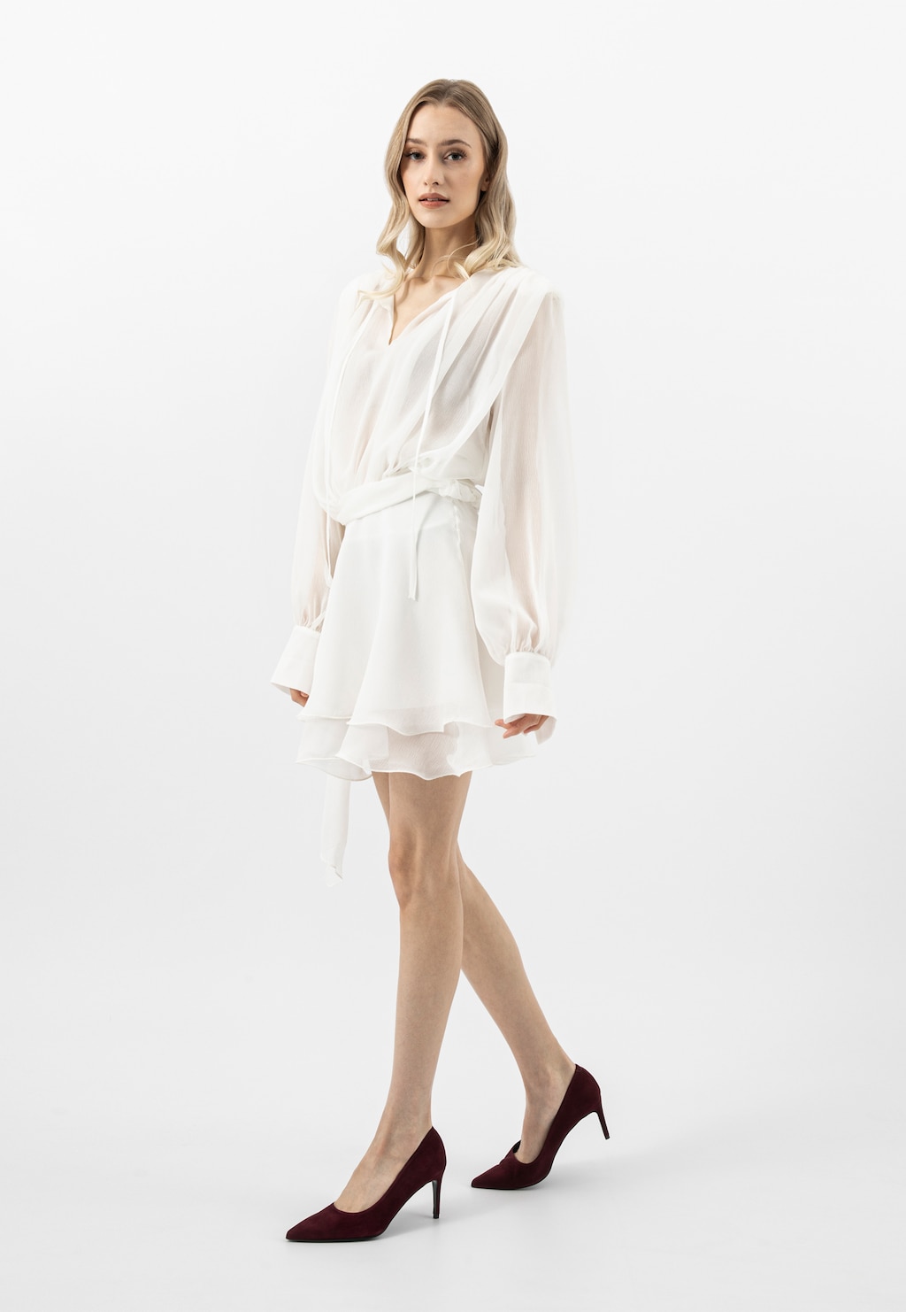 Bordowe szpilki damskie z weluru 35174-65 Widok 8