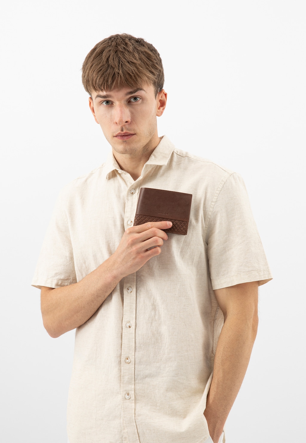 Brązowy skórzany portfel z pikowanym wzorem 91111-52 Widok 1