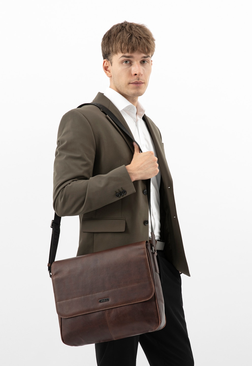 Duża torba męska na ramię z woskowanej skóry typu pull up 90025-42 Widok 1