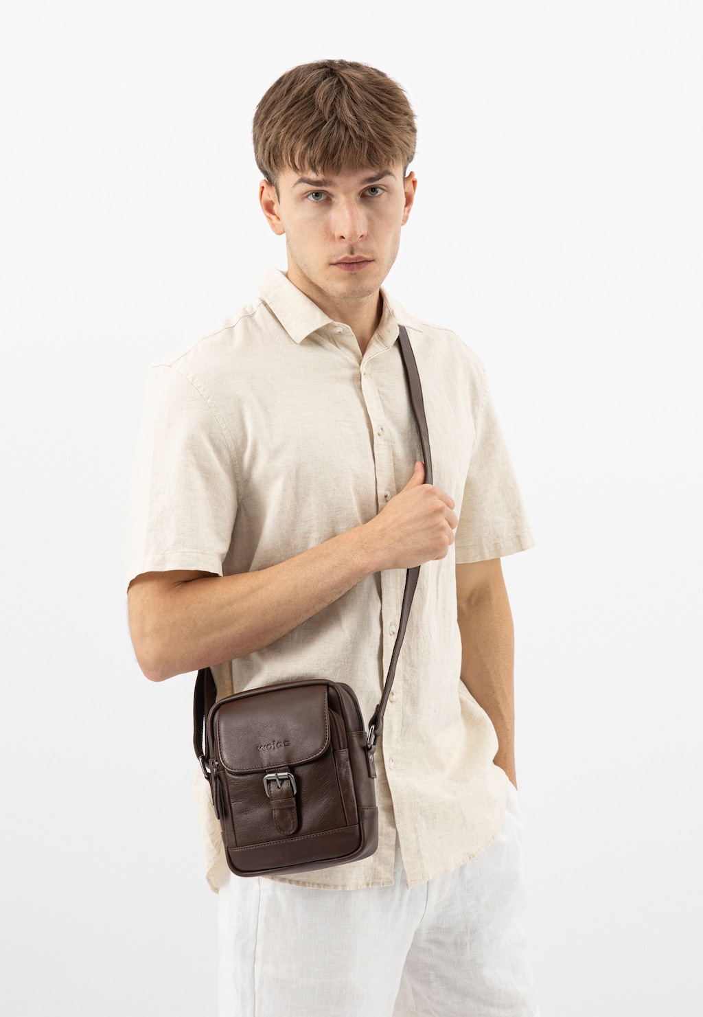 Mała brązowa torba męska ze skóry naturalnej 90028-52 Widok 1