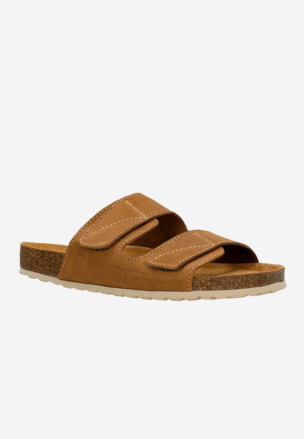 Jasnobrązowe klapki męskie na korku zapinane na rzepy 32024-63 Widok 3