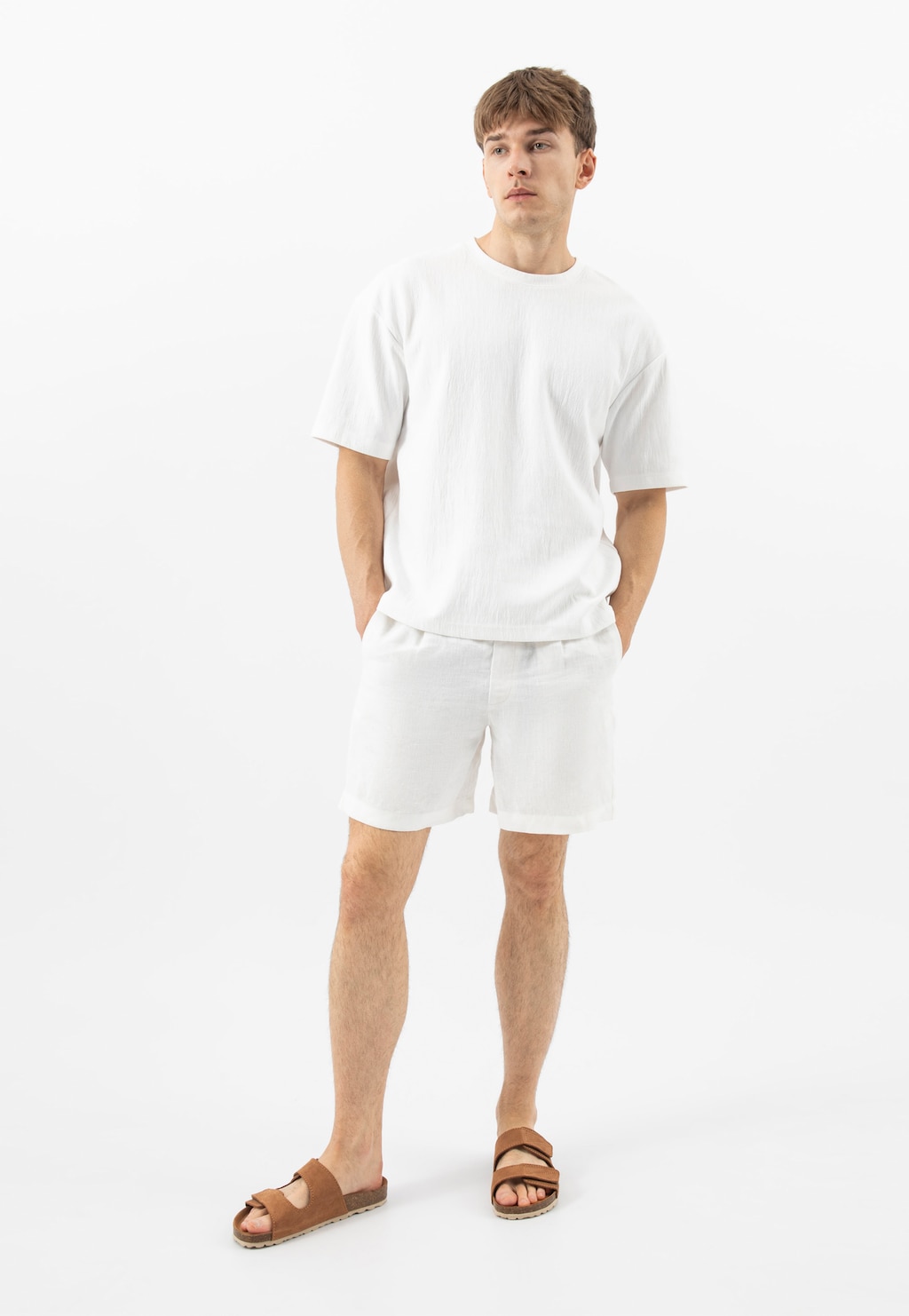 Jasnobrązowe klapki męskie na korku zapinane na rzepy 32024-63 Widok 8