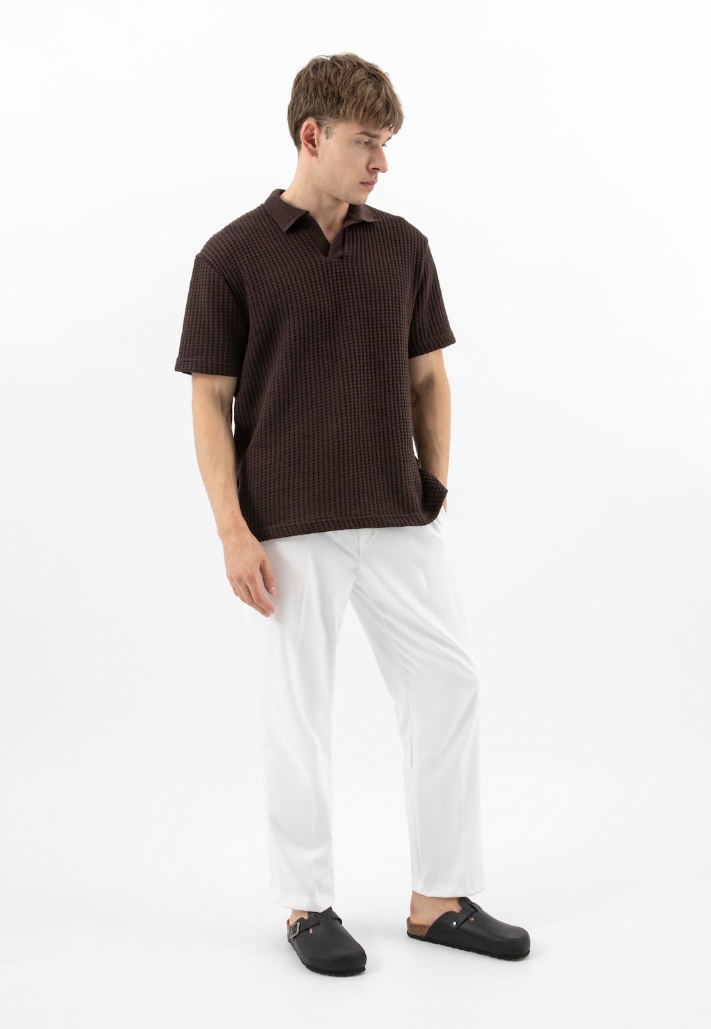 Černé pantofle z kůže crazy horse na korkové podrážce 32021-91 Widok 1