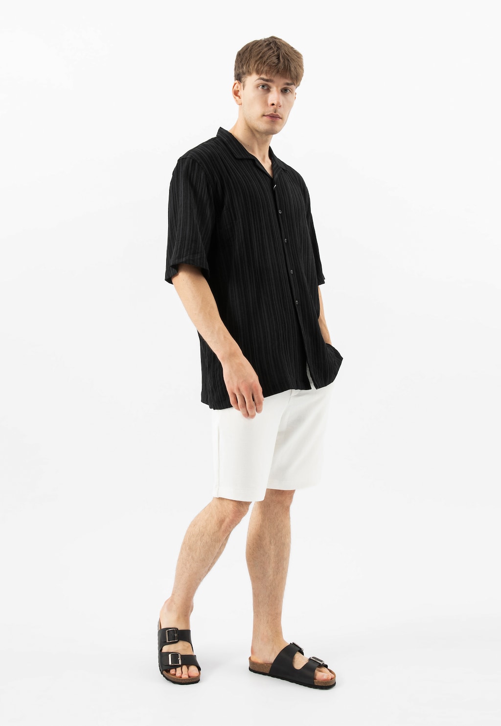 Černé pohodlné pánské pantofle na korkové podrážce 32020-91 Widok 1