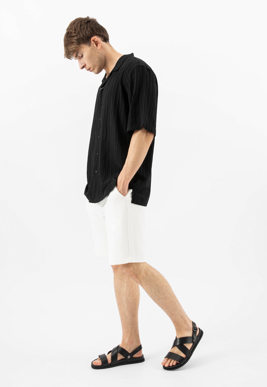 Czarne skórzane sandały męskie 29017-51 Widok 1