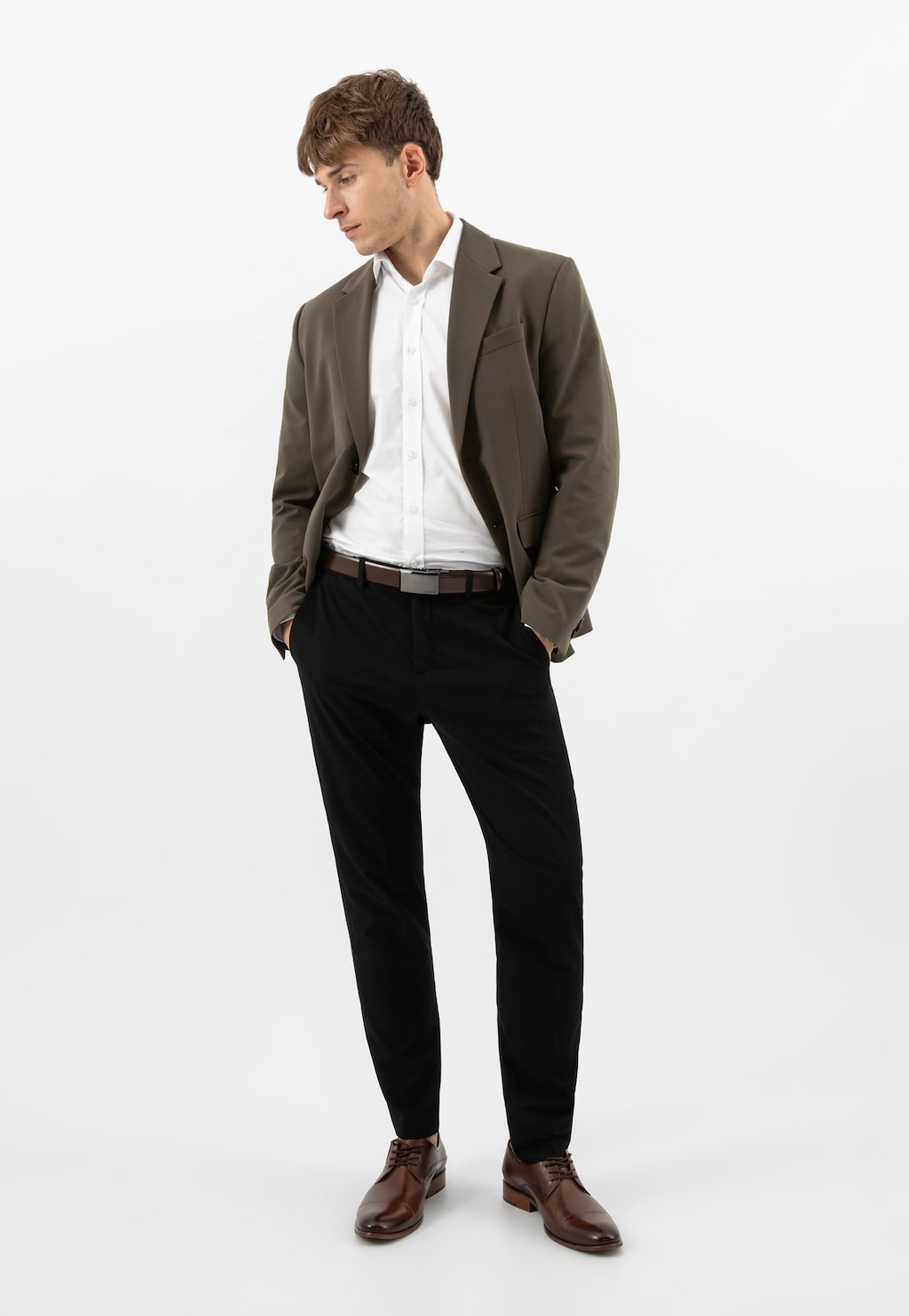 Hnědé pánské společenské polobotky z lícové kůže 10281-52 Widok 1