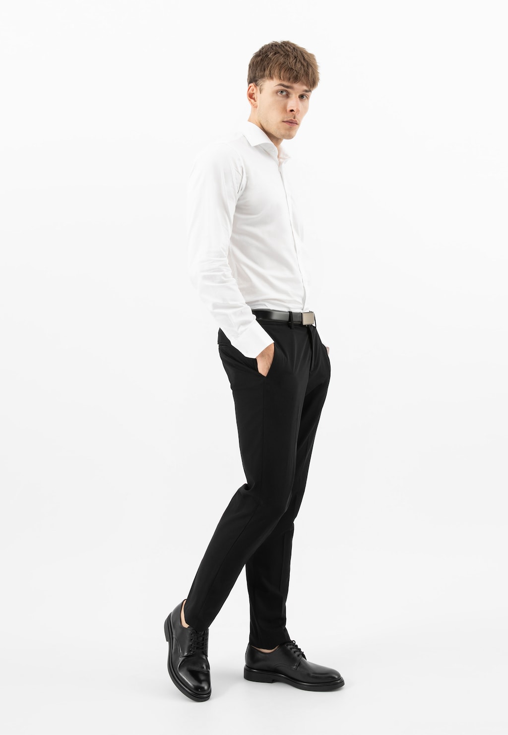 Klasyczne czarne derby męskie ze skóry licowej 10276-51 Widok 1