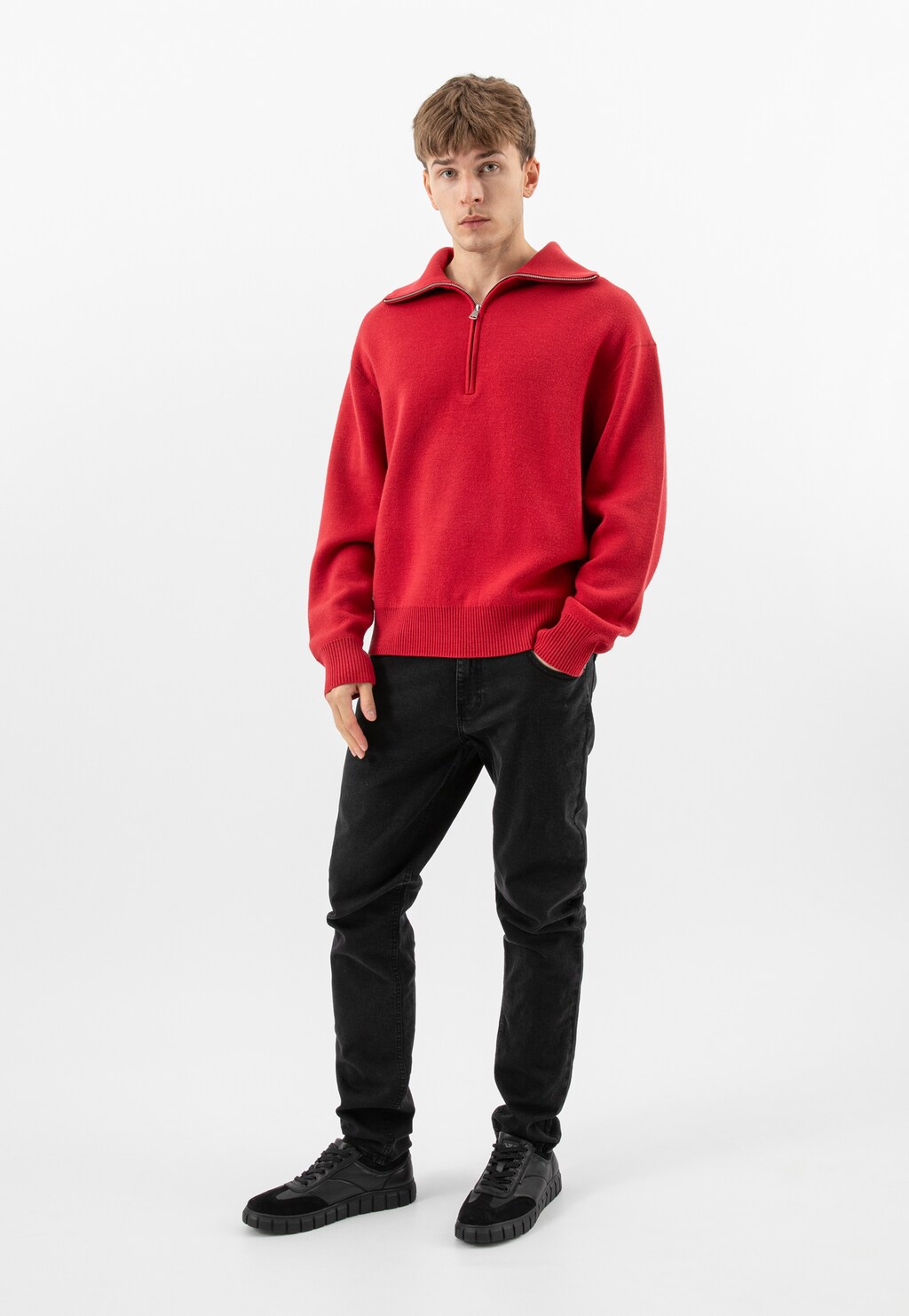 Černé kožené tenisky pro muže se semišovou špičkou a profilovanou podrážkou 10272-71 Widok 10