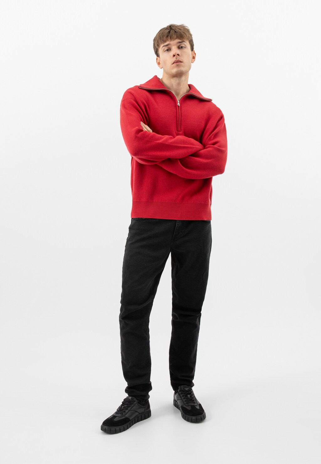 Černé kožené tenisky pro muže se semišovou špičkou a profilovanou podrážkou 10272-71 Widok 1