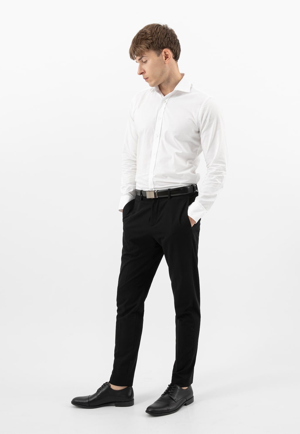 Černé společenské polobotky pro muže z lícové kůže 10274-51 Widok 1