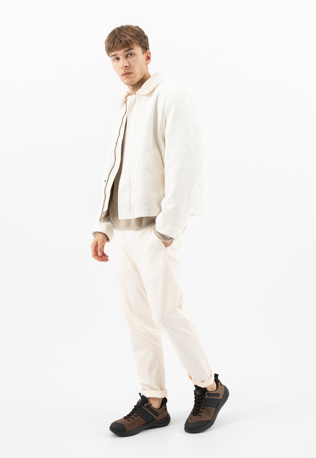 Ciemnobrązowe skórzane trekkingi męskie z czarnymi wstawkami 10261-82 Widok 10