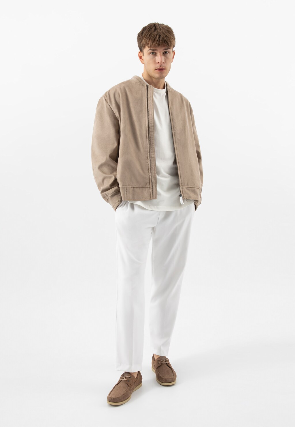 Béžové šněrovací polobotky pánské ve stylu mokasínů 10256-64 Widok 10