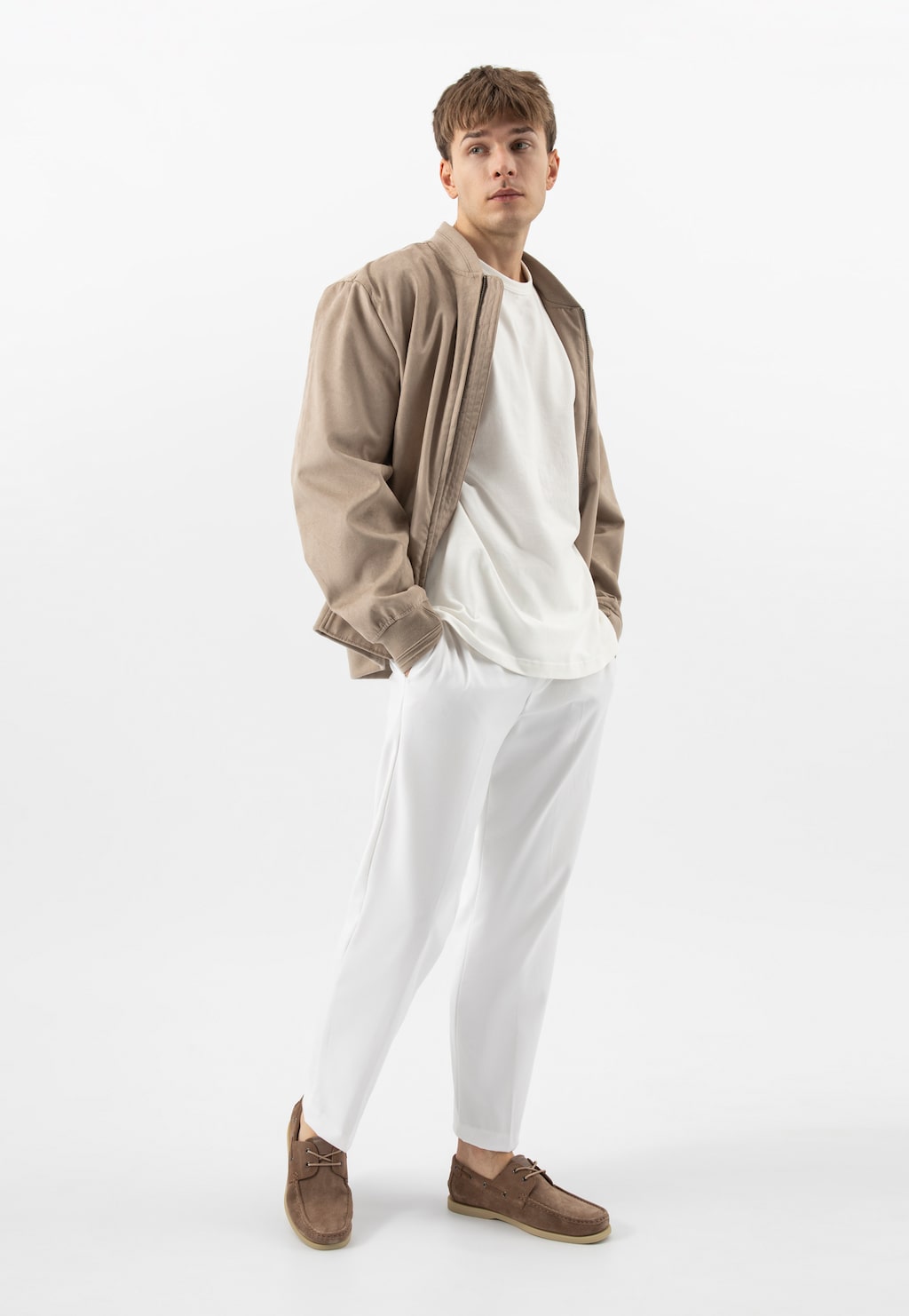 Béžové šněrovací polobotky pánské ve stylu mokasínů 10256-64 Widok 1