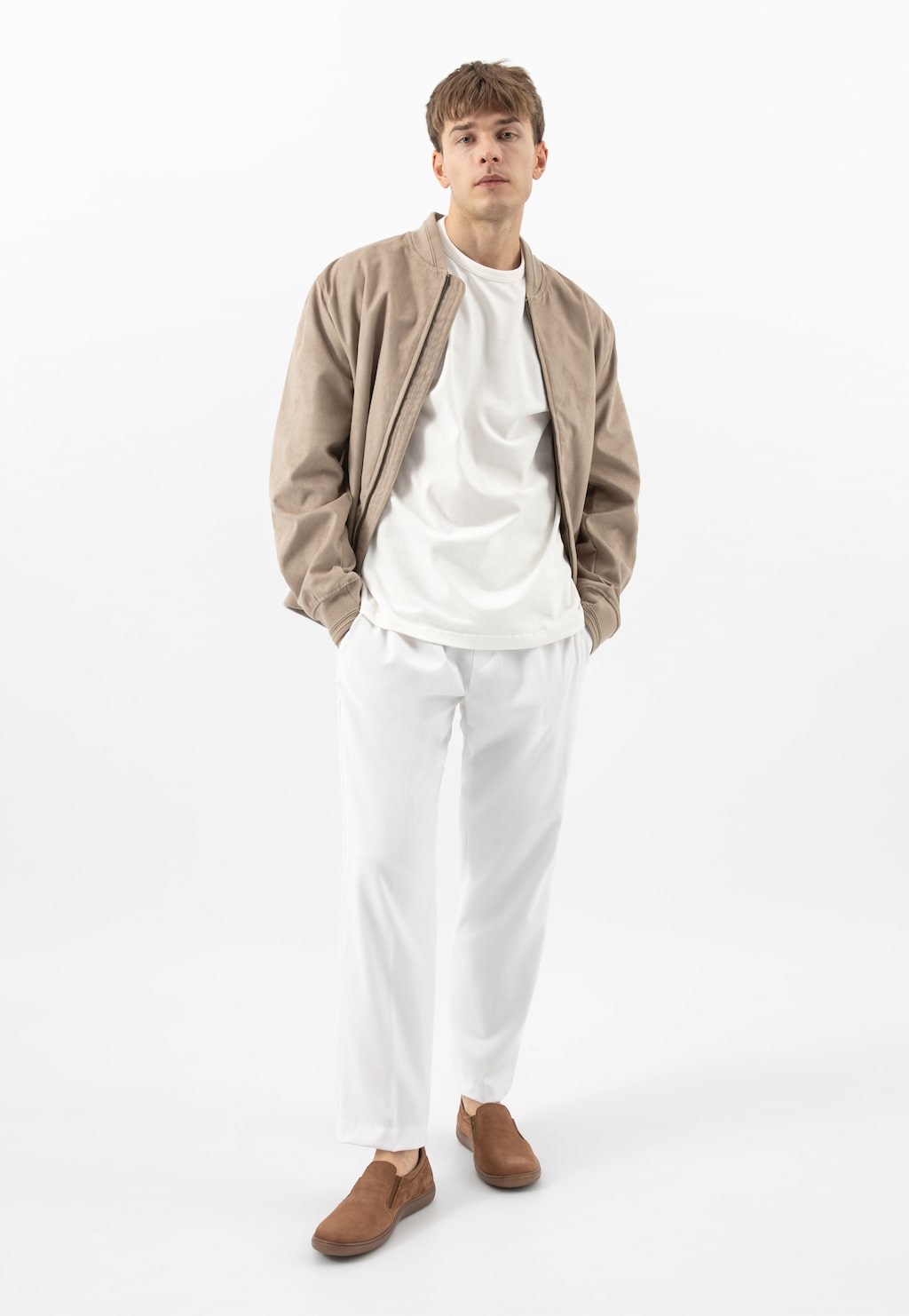 Brązowe wsuwane półbuty męskie z nubuku 10255-22 Widok 1