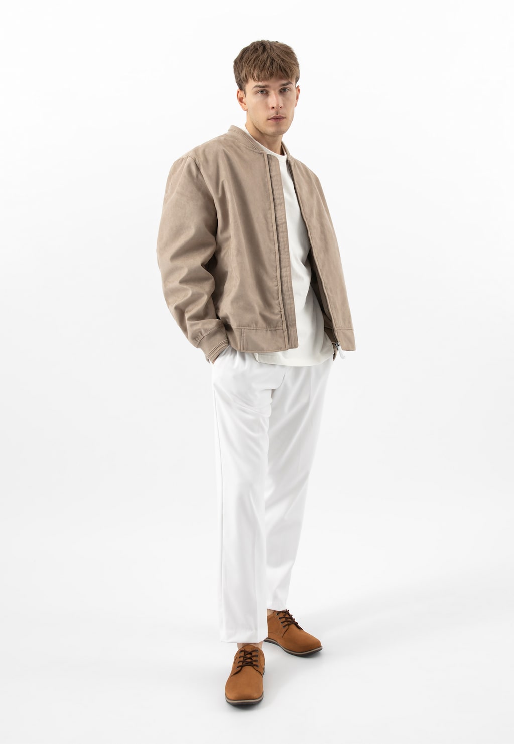 Brązowe półbuty męskie z granatową wstawką na pięcie 10254-23 Widok 1