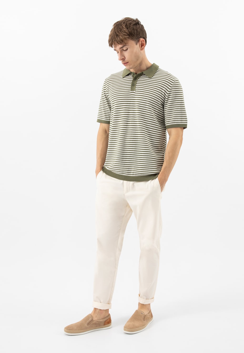 Béžové nazouváky pánské s koženkovou vložkou 10258-74 Widok 1