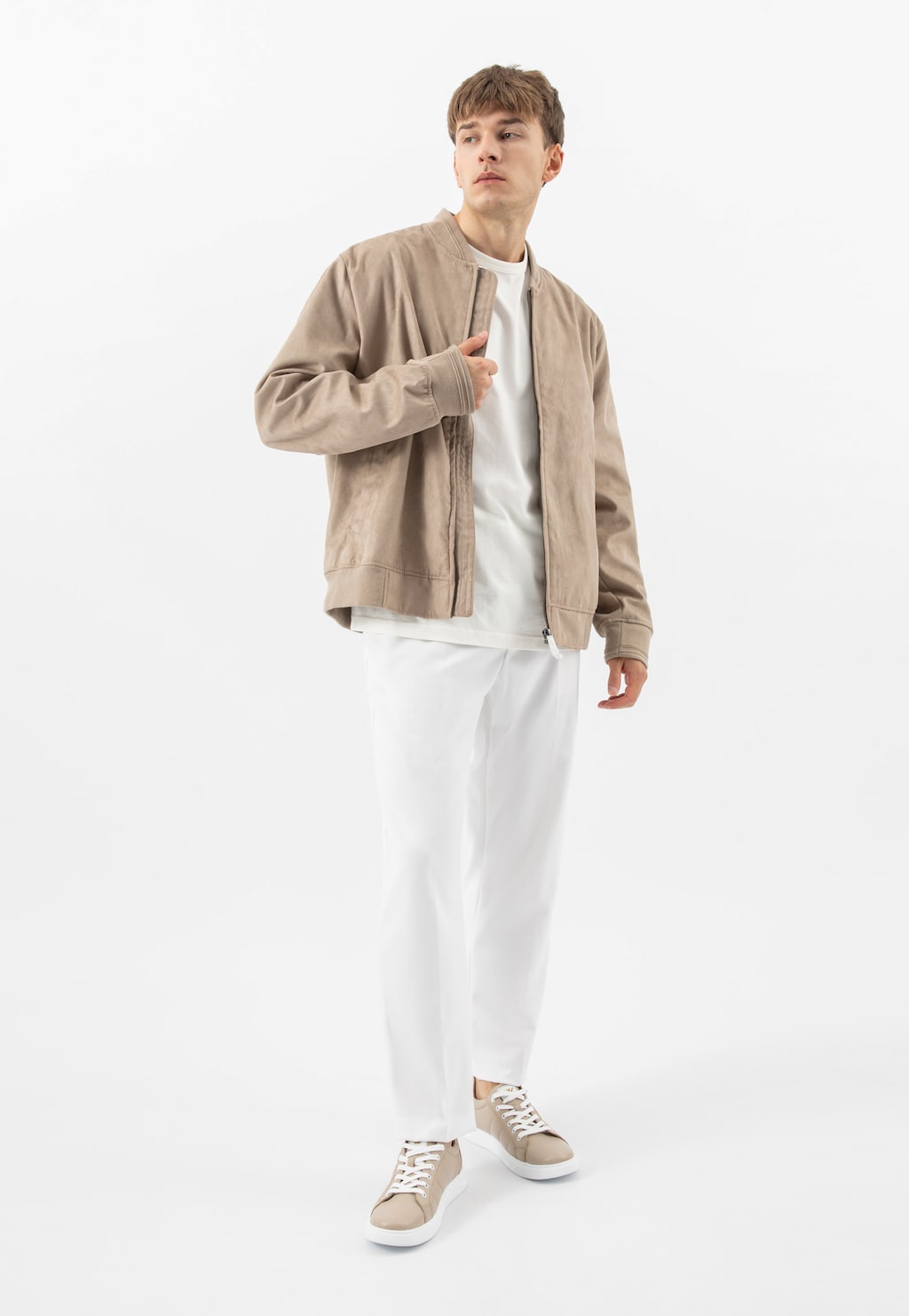 Béžové kožené tenisky pro muže na bílé podrážce 10247-54 Widok 10