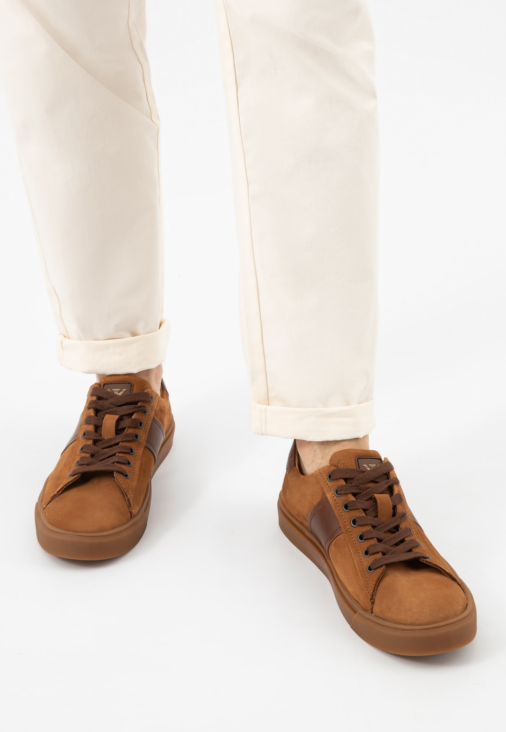 Brązowe trampki męskie z łączonych skór 10246-72 Widok 8