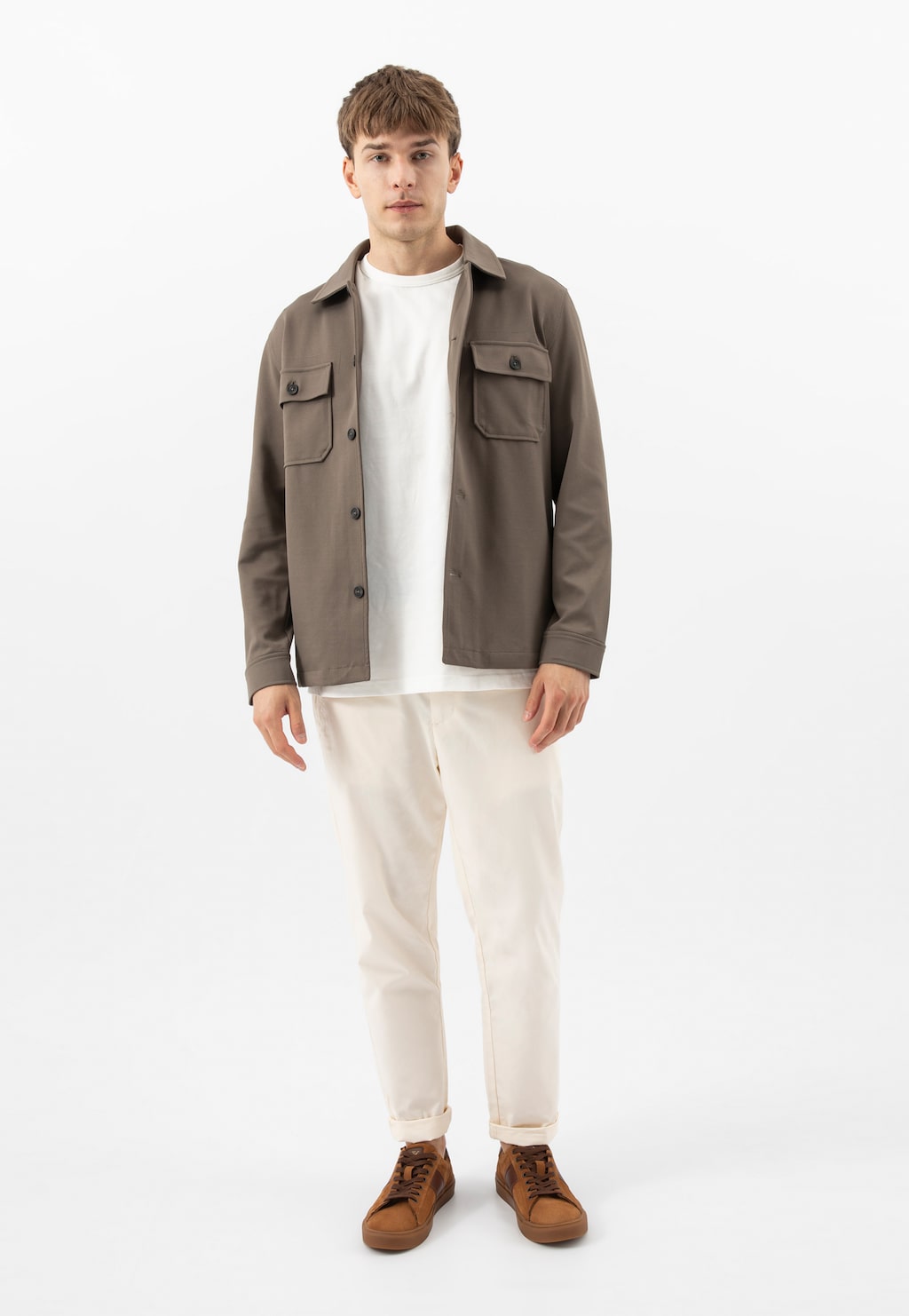 Brązowe trampki męskie z łączonych skór 10246-72 Widok 10