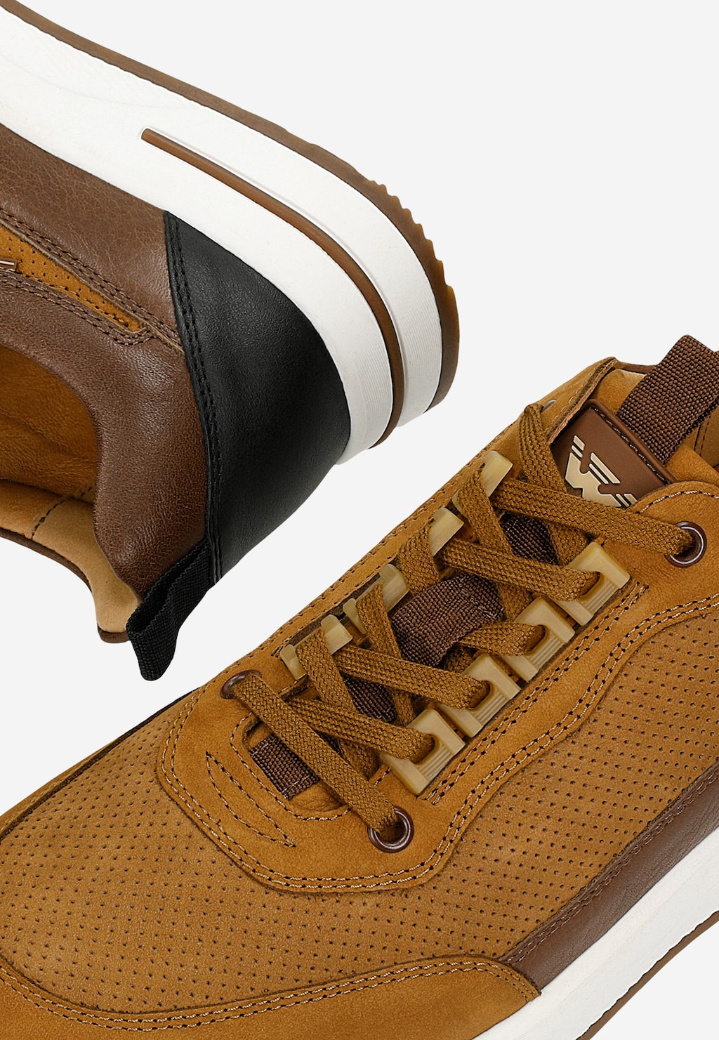 Brązowe sneakersy męskie z elementami ze skóry licowej 10245-73 Widok 7