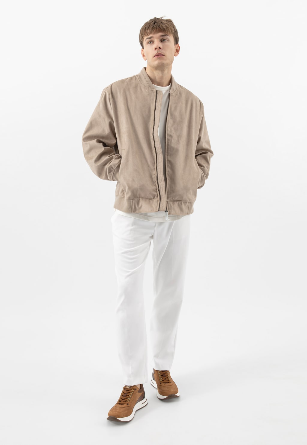 Brązowe sneakersy męskie z elementami ze skóry licowej 10245-73 Widok 10