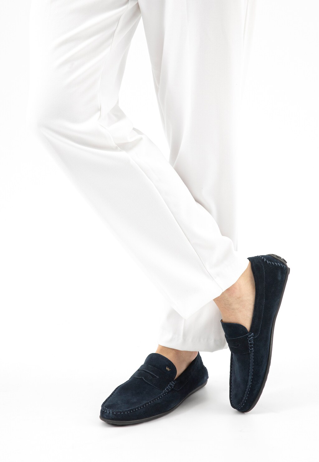 Granatowe mokasyny męskie na czarnej podeszwie 10116-68 Widok 7