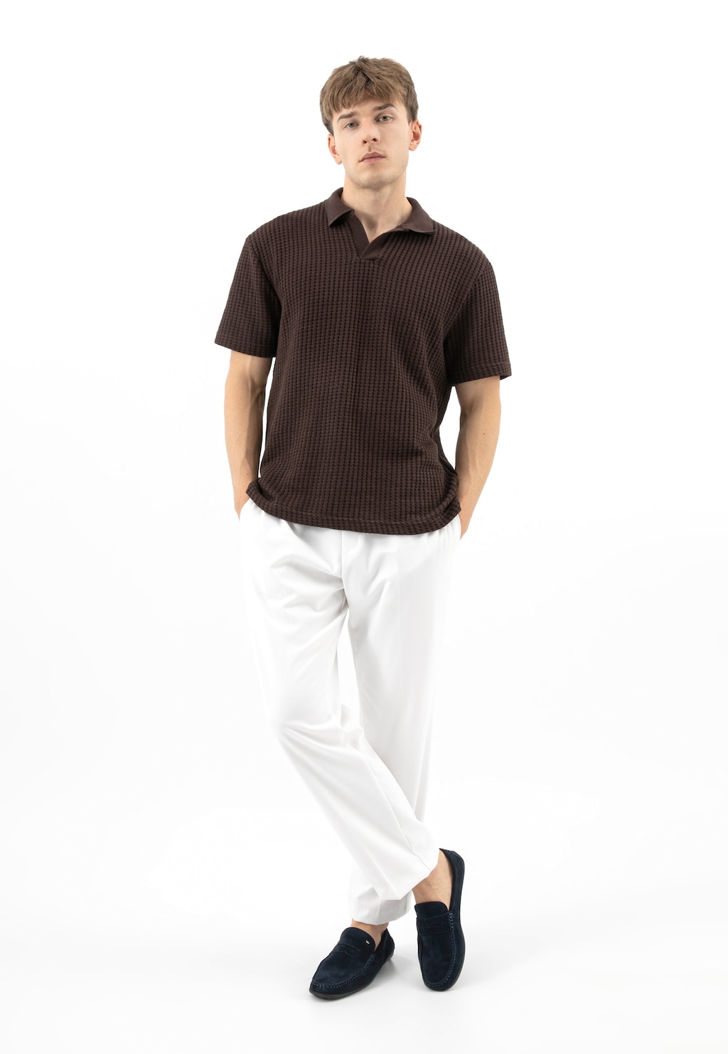 Granatowe mokasyny męskie na czarnej podeszwie 10116-68 Widok 1