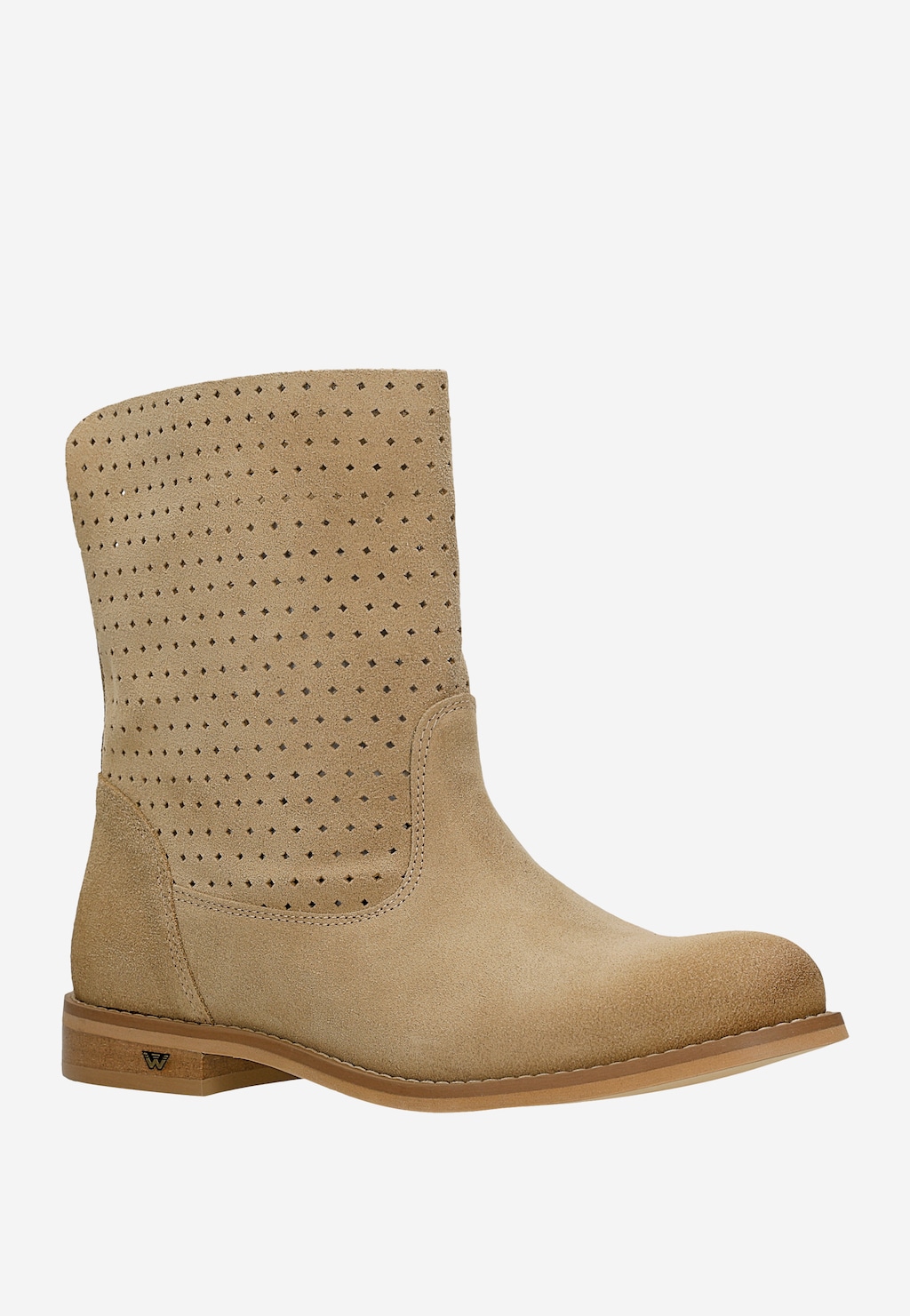 Beżowe wsuwane botki damskie z ażurową cholewką 55376-64 Widok 2