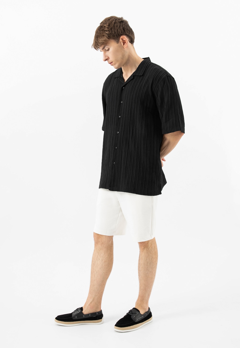 Čierne pánske poltopánky z kombinovaných kôž 10259-71 Widok 1