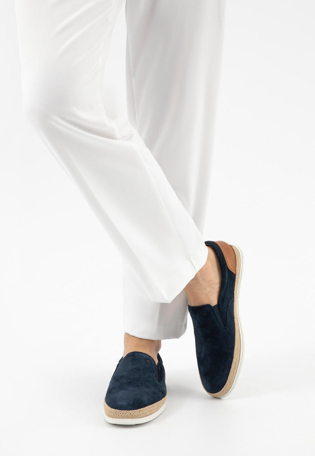 Tmavomodré pánske nazúvacie poltopánky s hnedým doplnkom z lícnej kože 10258-76 Widok 9