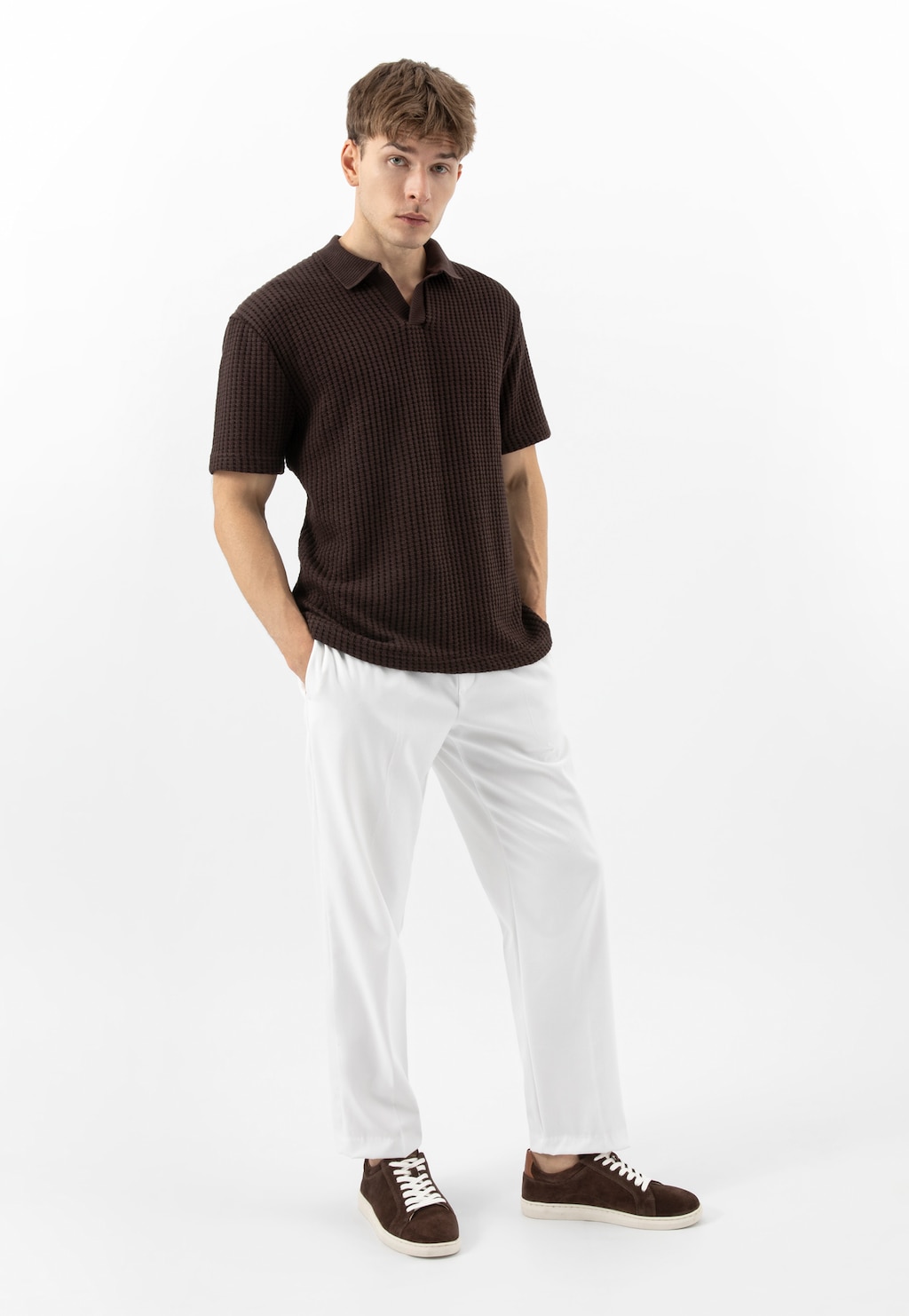 Hnědé pánské tenisky z velurové štípané kůže 10249-62 Widok 10