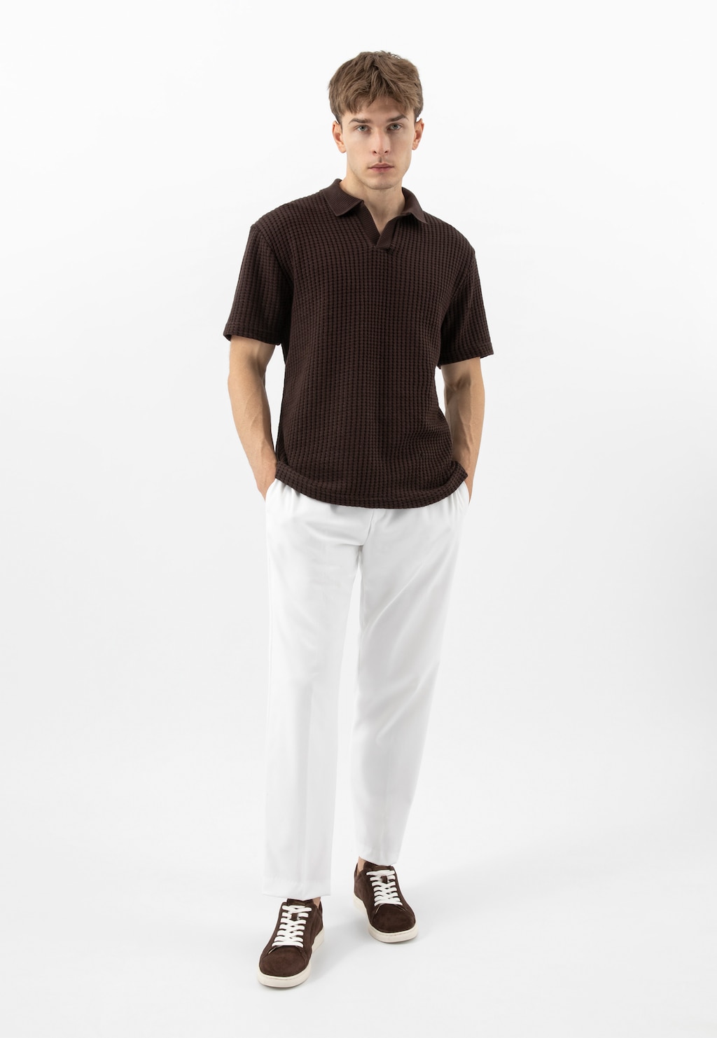 Hnědé pánské tenisky z velurové štípané kůže 10249-62 Widok 1