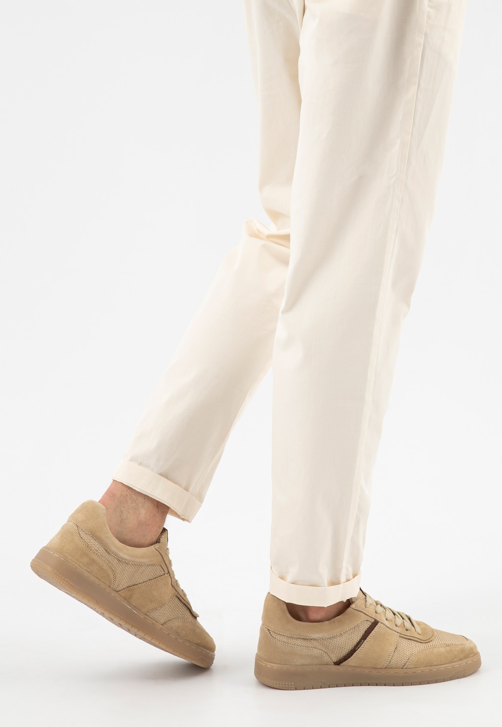 Beżowe trampki męskie z brązowymi akcentami 10248-84 Widok 7