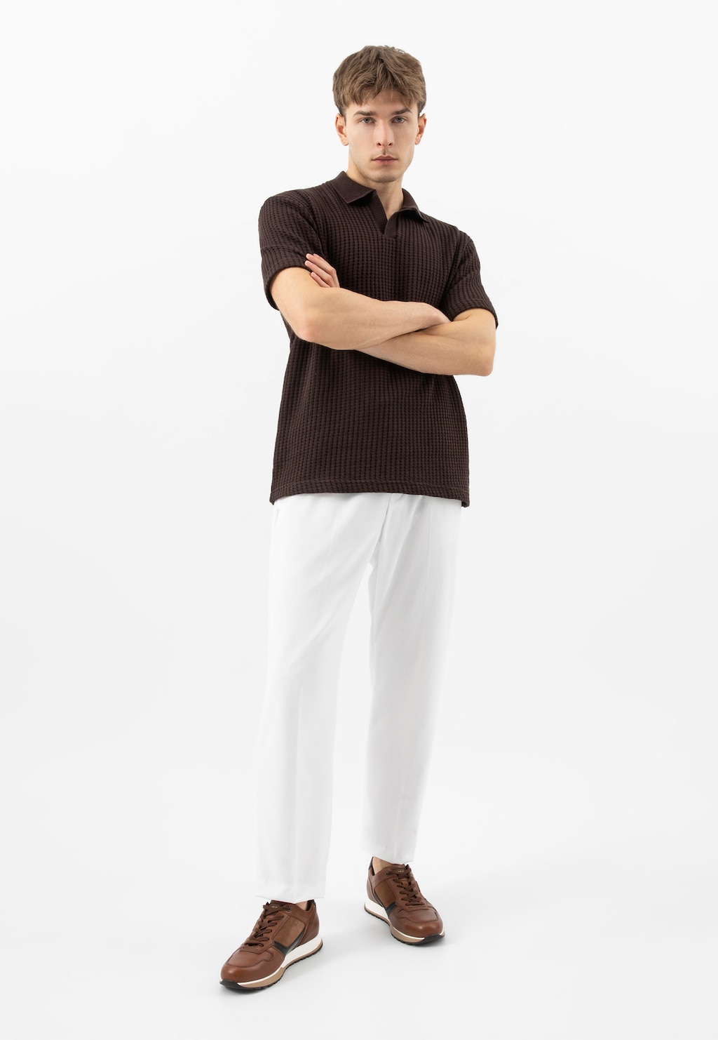 Brązowe półbuty męskie z łączonych skór 10243-73 Widok 10