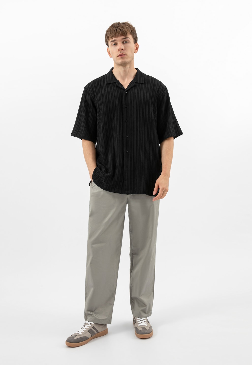 Sivé pánske tenisky z pravej kože 10234-70 Widok 1