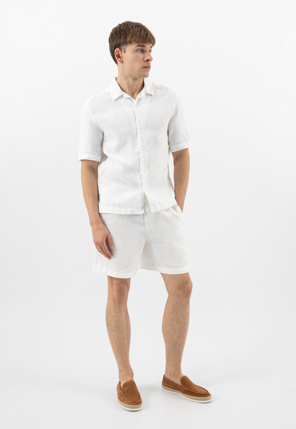 Jasnobrązowe mokasyny męskie z plecionym sznurkiem jutowym 10219-63 Widok 1