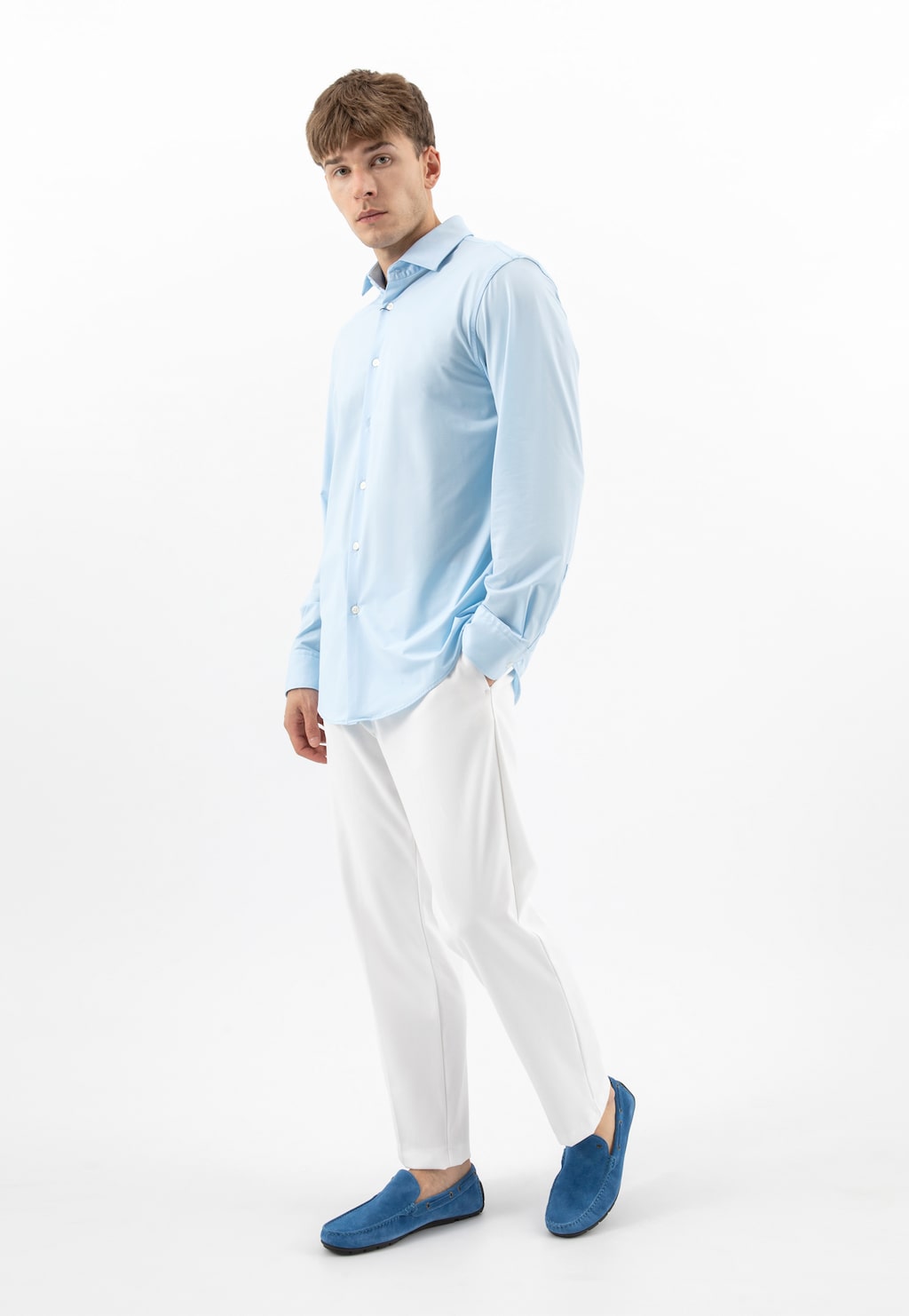 Modré mokasíny na čiernej podrážke 10047-69 Widok 10