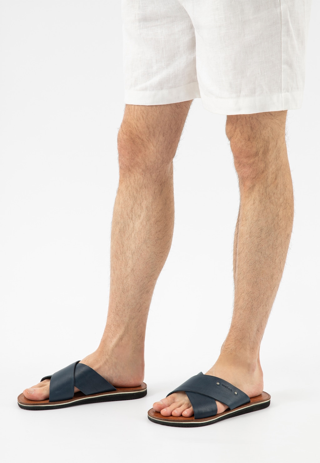 Granatowe męskie klapki ze skóry licowej 9259-56 Widok 8