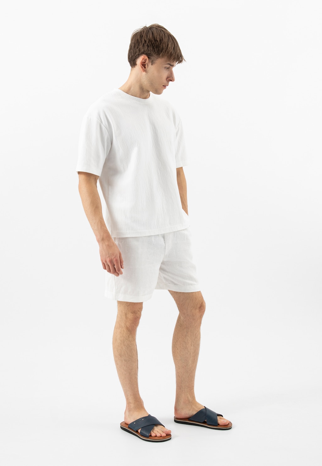 Granatowe męskie klapki ze skóry licowej 9259-56 Widok 1