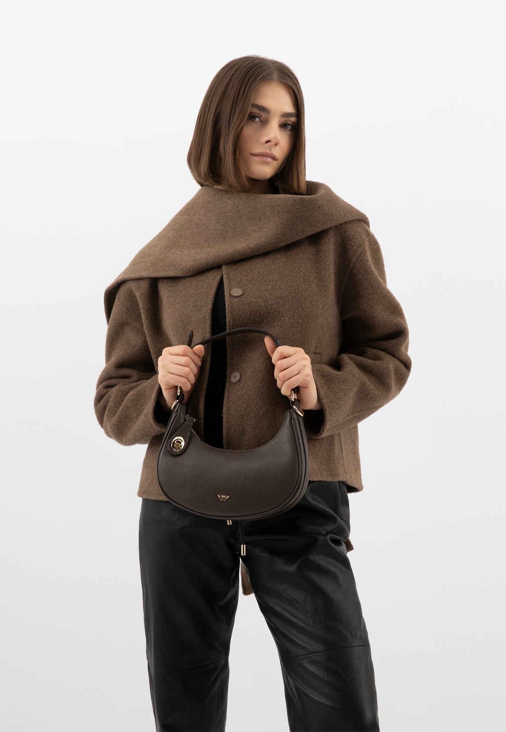 Tmavohnedá kabelka typu bageta 80391-52 Widok 9