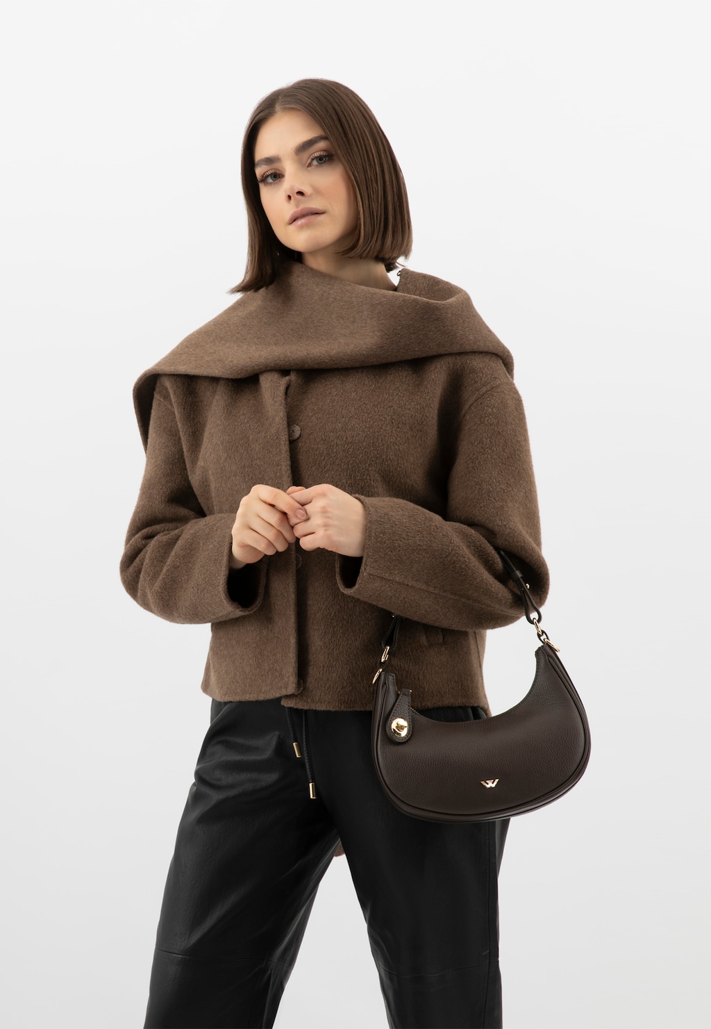 Tmavohnedá kabelka typu bageta 80391-52 Widok 1