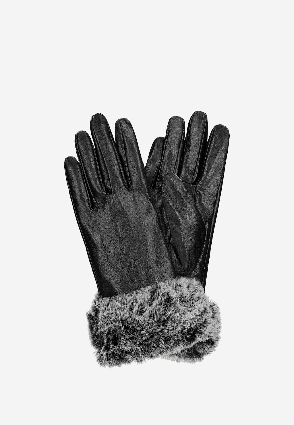 Czarne skórzane rękawiczki damskie z futerkiem 98126-51 Widok 2